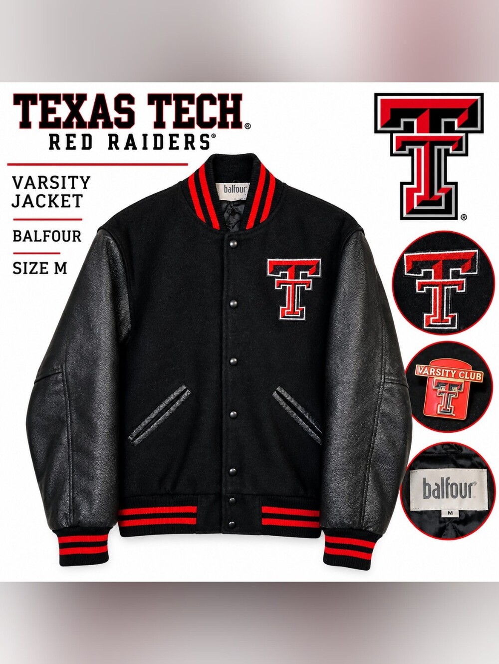 Balfour Texas Tech Red Raiders Varsity Jacket M Leather Wool Letterman NCAA